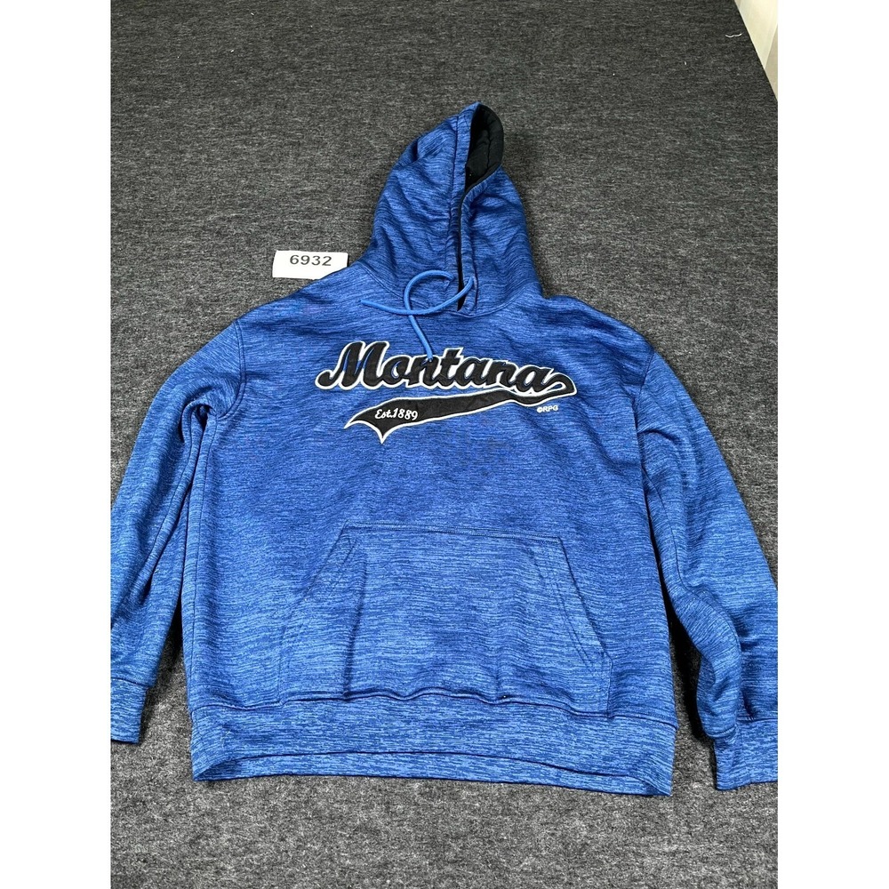 RPG Souvenirs Montana Hoodie Mens Large Blue Fleece Kangaroo‎ Pocket Casual